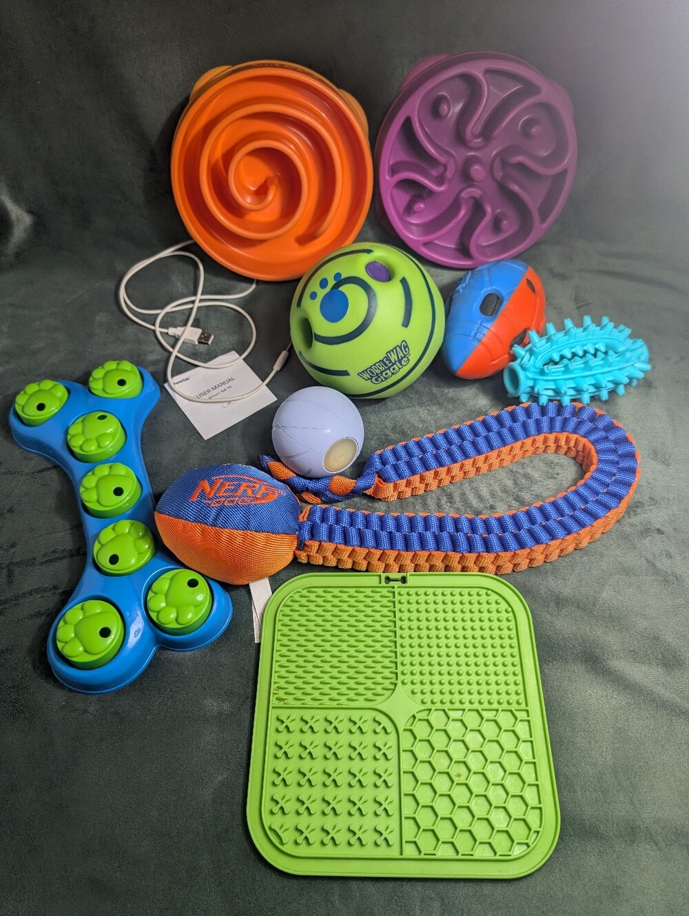 DOG TOYS Bundle, Cheerble 3", Wooble Wag, Slow Feeders, Liking Mat, FOR Big DOGS